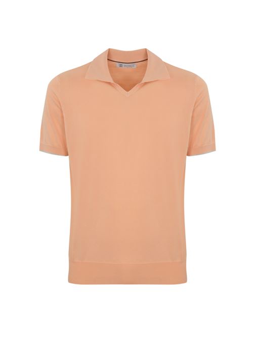 Maglia stile polo in cotone Papaya/grigio BRUNELLO CUCINELLI | M29800145CNN40